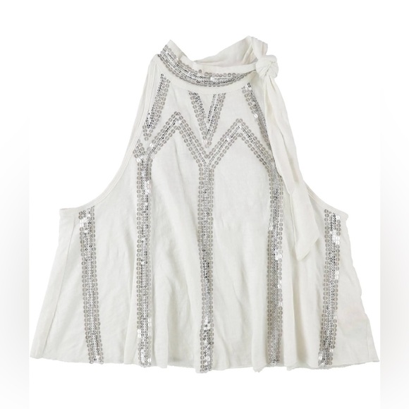 EUC Free People Glitter City Tie Neck Tank in white - Oversized Medium date nite - Picture 7 of 10